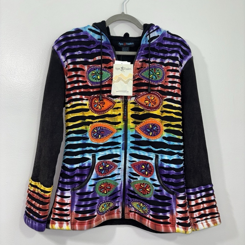 AGAN TRADERS Women's Full Zip Heavyweight Hoodie Jacket Size S/M Boho Hippie NWT